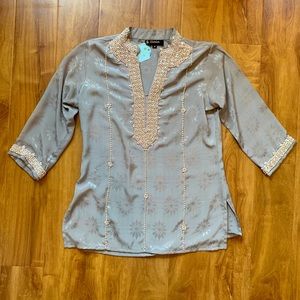 Vintage Silky Embellished 3/4 Sleeve Blouse Size Medium